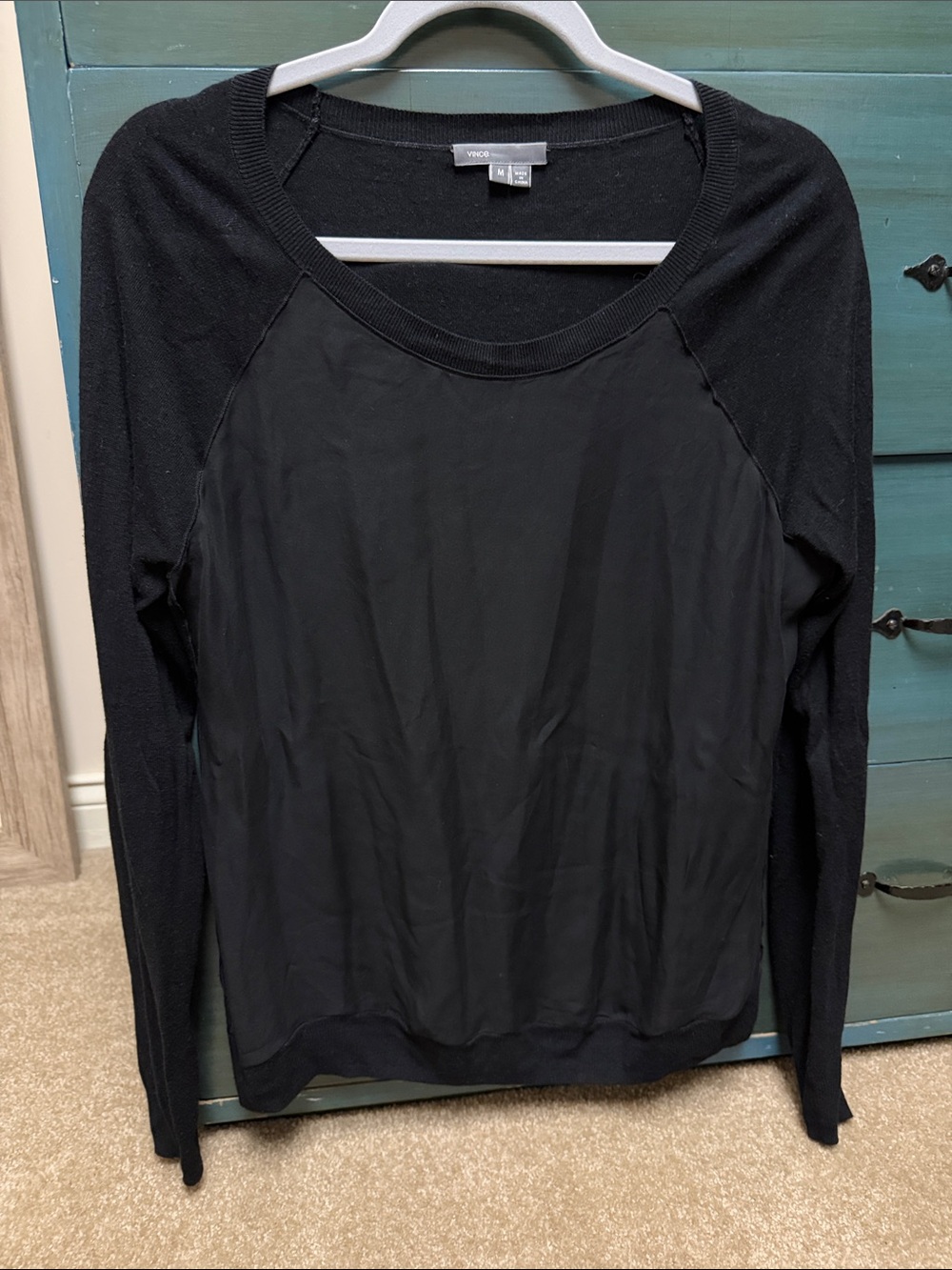 Vince Black Long Sleeve Mixed-Media Pullover